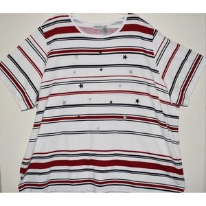 Cabin Creek 5X Short Slv Top  Stars Stripes Red White Blue 100% Cotton Pullover